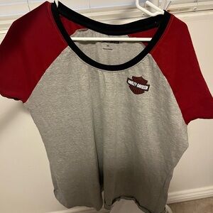 Harley-Davidson Raglan T-Shirt Grey Red Logo Front & Back Print Size 2XL